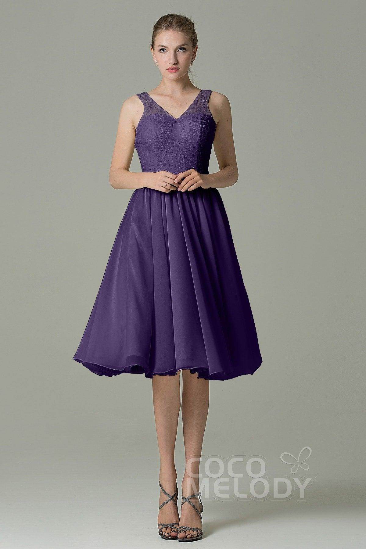 A-Line Knee Length Lace Short Bridesmaid Dress COZK16001