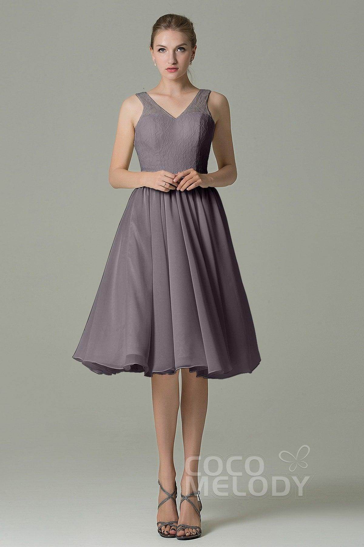 A-Line Knee Length Lace Short Bridesmaid Dress COZK16001