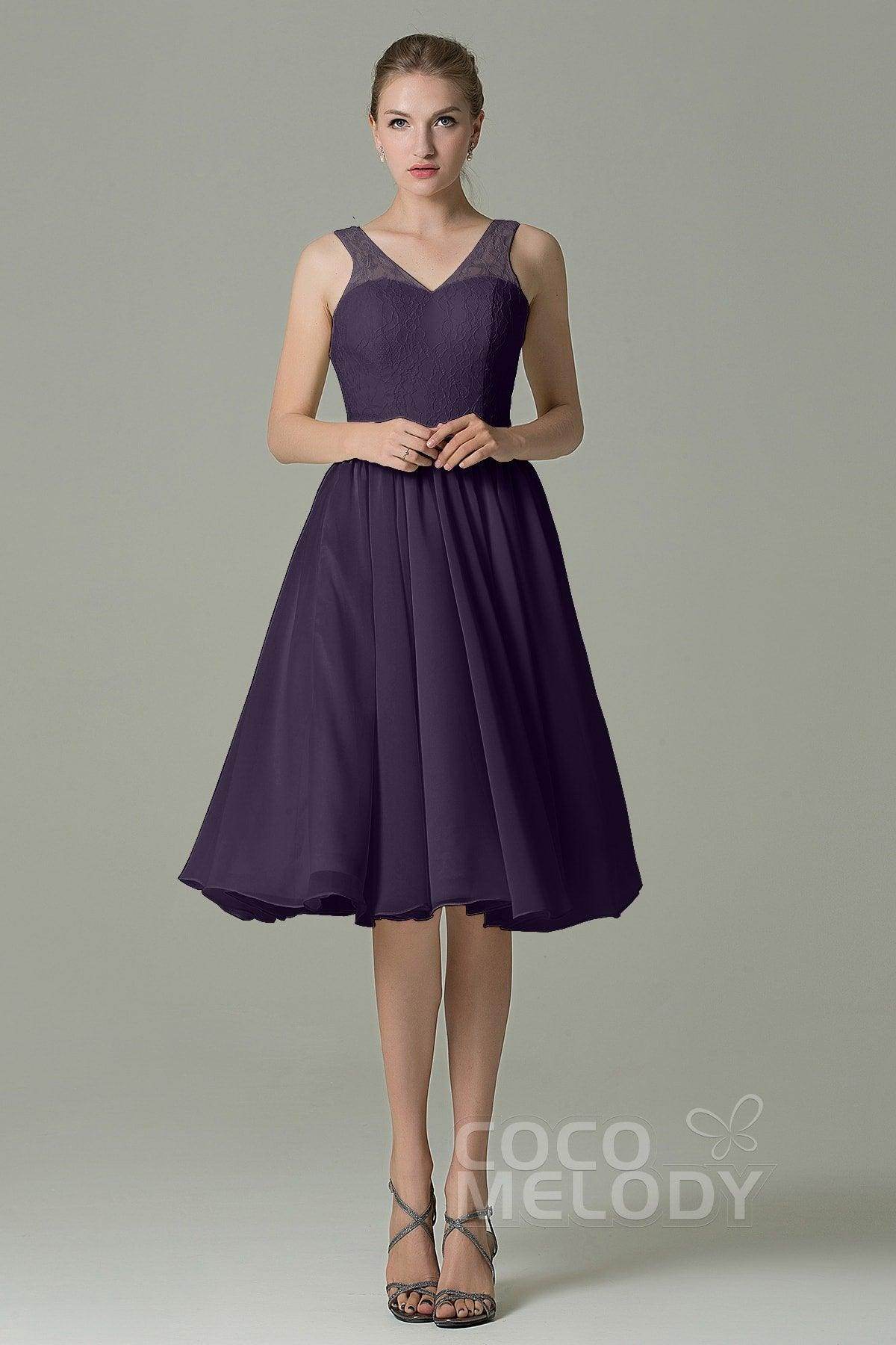 A-Line Knee Length Lace Short Bridesmaid Dress COZK16001