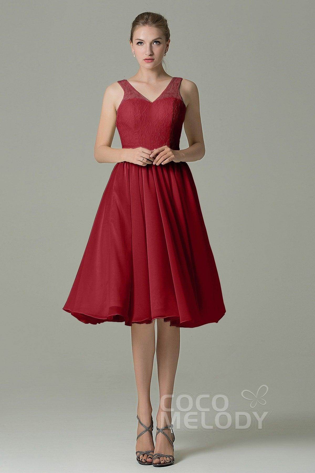 A-Line Knee Length Lace Short Bridesmaid Dress COZK16001