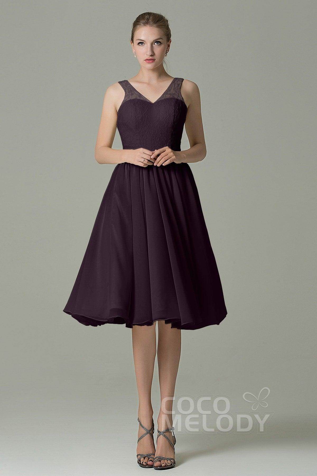 A-Line Knee Length Lace Short Bridesmaid Dress COZK16001