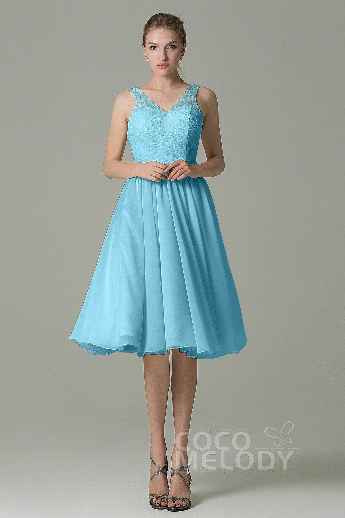 A-Line Knee Length Lace Short Bridesmaid Dress COZK16001