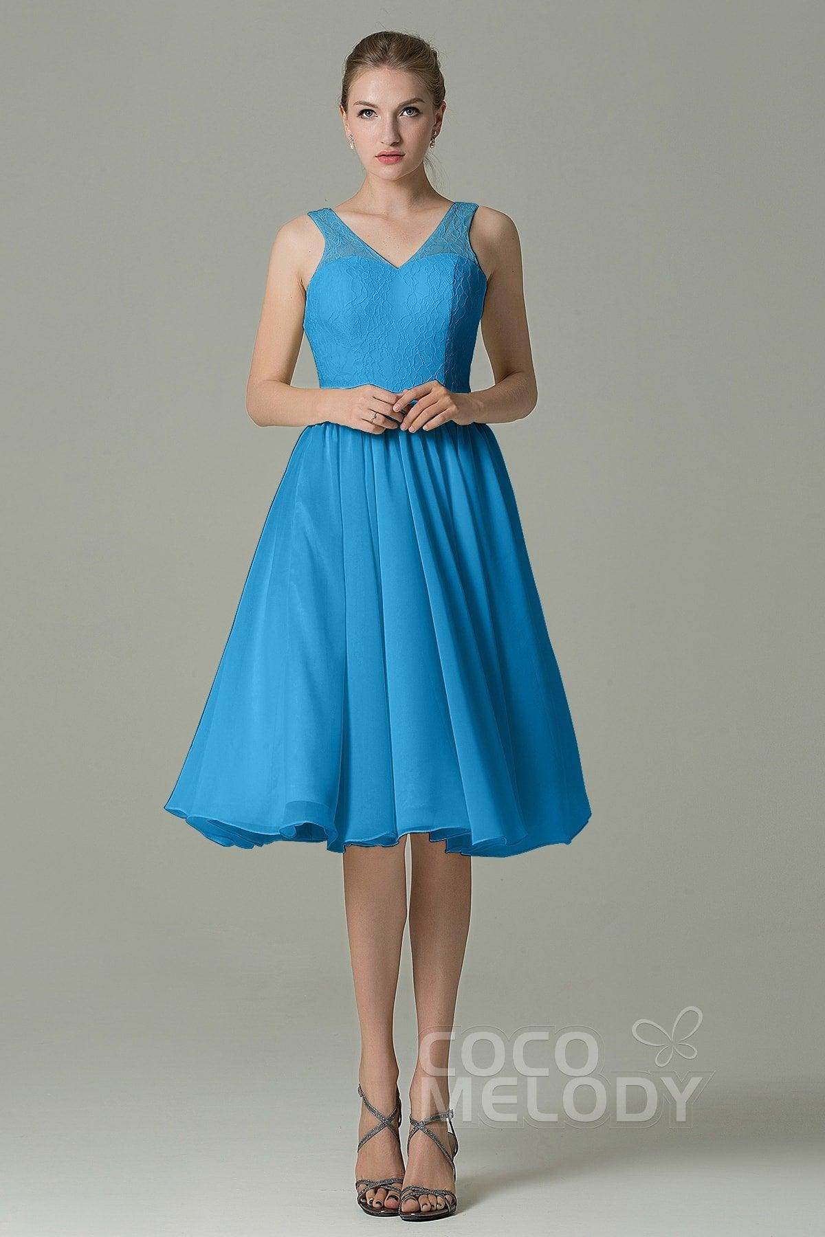 A-Line Knee Length Lace Short Bridesmaid Dress COZK16001