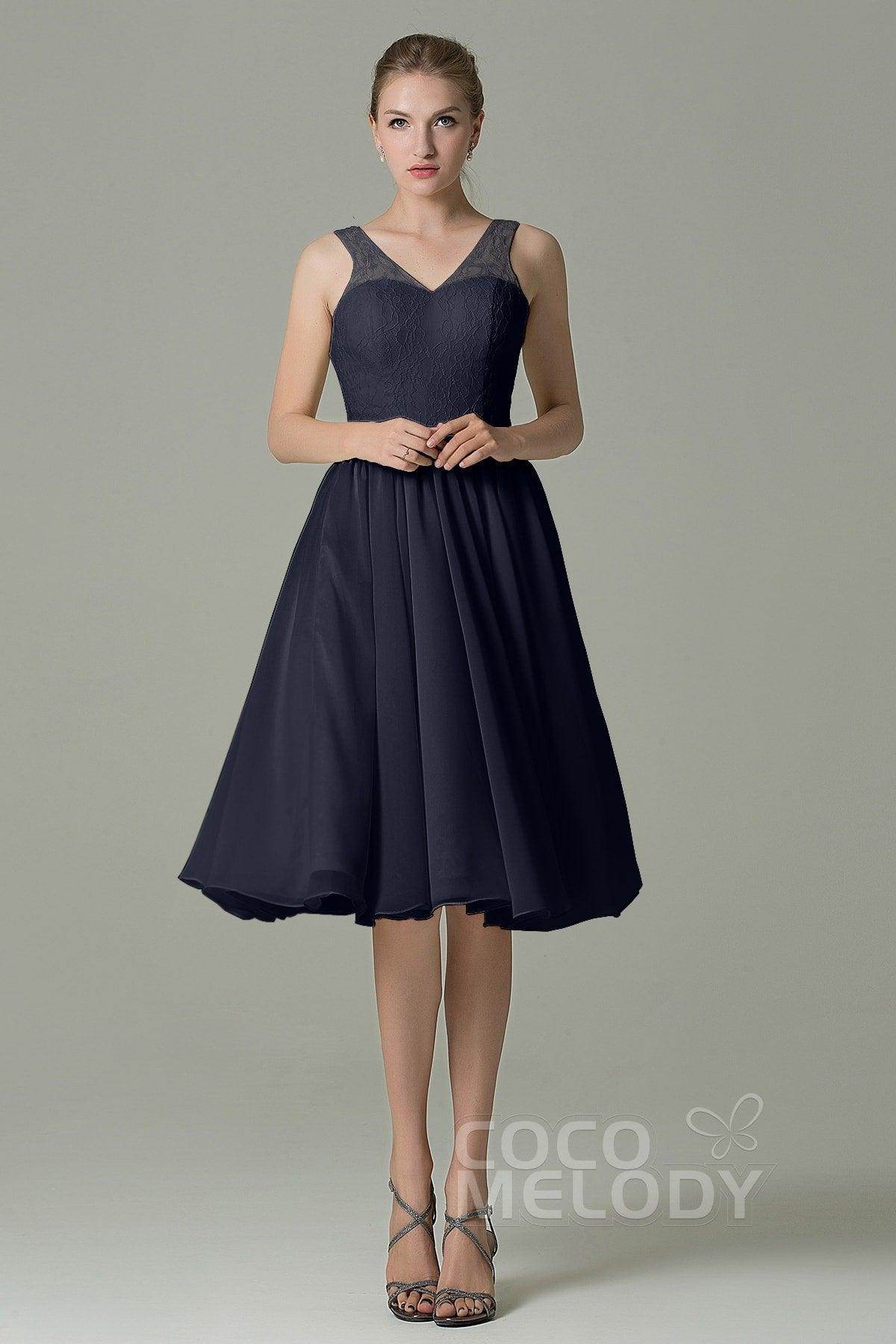 A-Line Knee Length Lace Short Bridesmaid Dress COZK16001