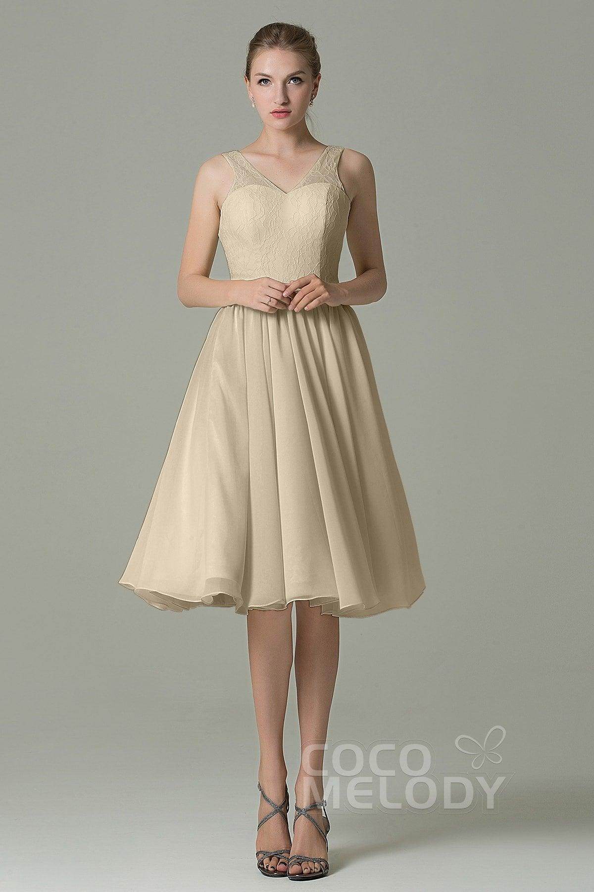 A-Line Knee Length Lace Short Bridesmaid Dress COZK16001