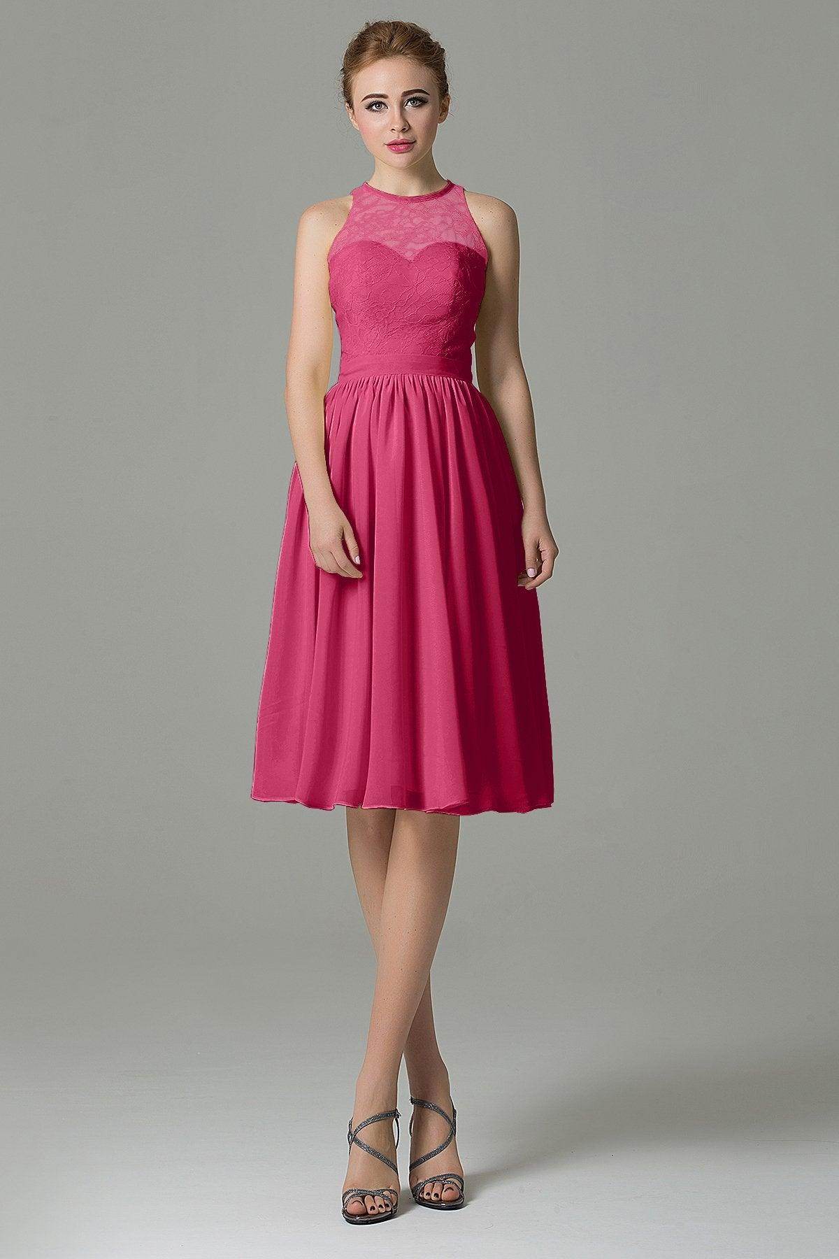 A-Line Knee Length Lace Short Bridesmaid Dress COZK16003