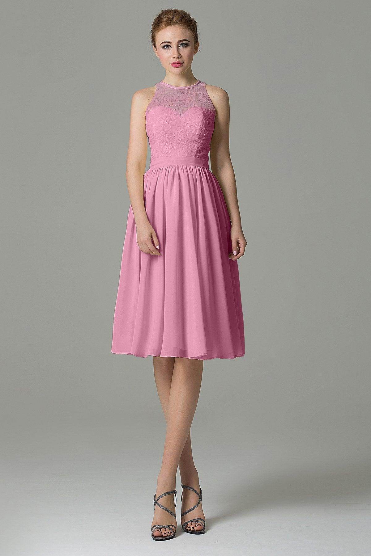 A-Line Knee Length Lace Short Bridesmaid Dress COZK16003