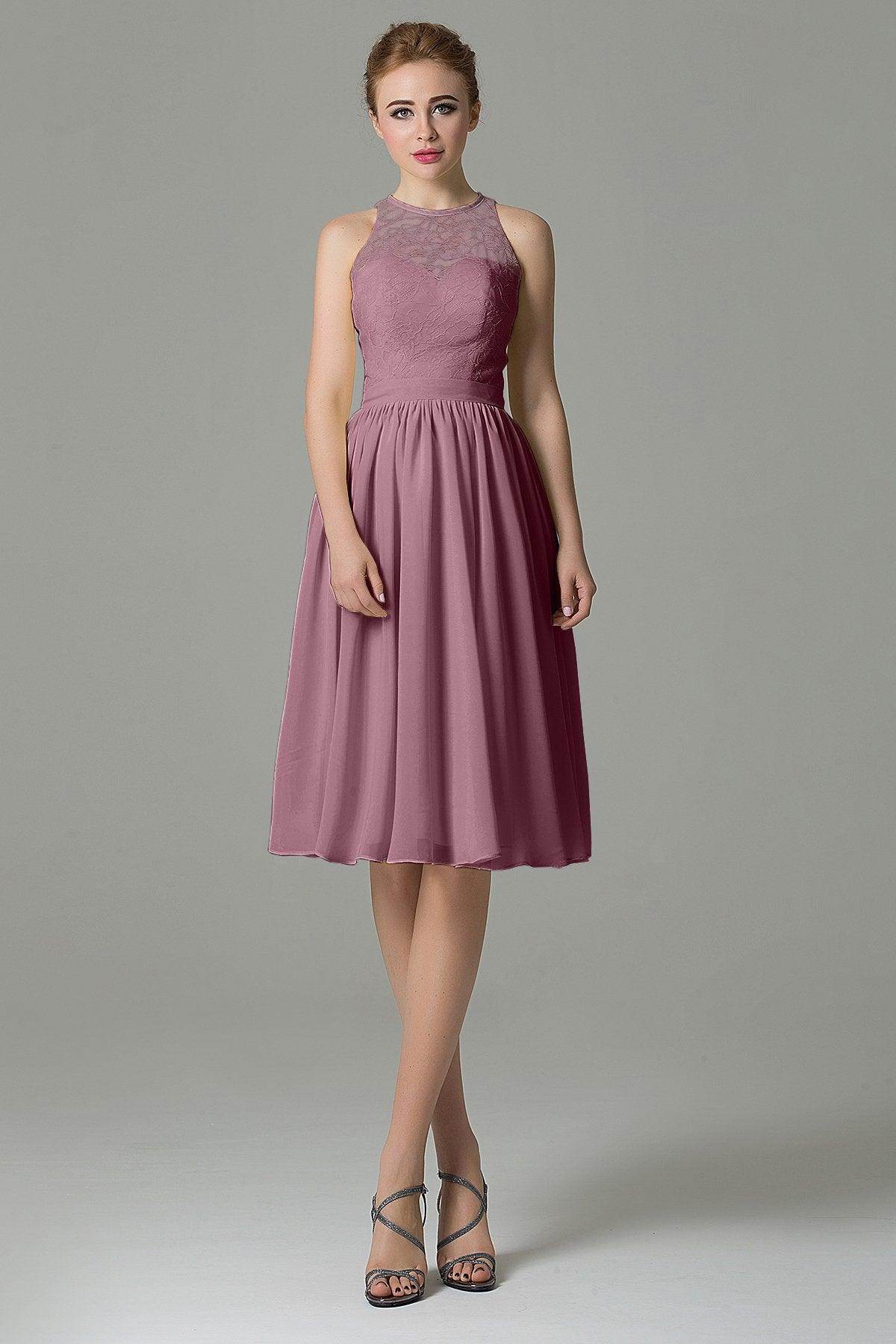 A-Line Knee Length Lace Short Bridesmaid Dress COZK16003