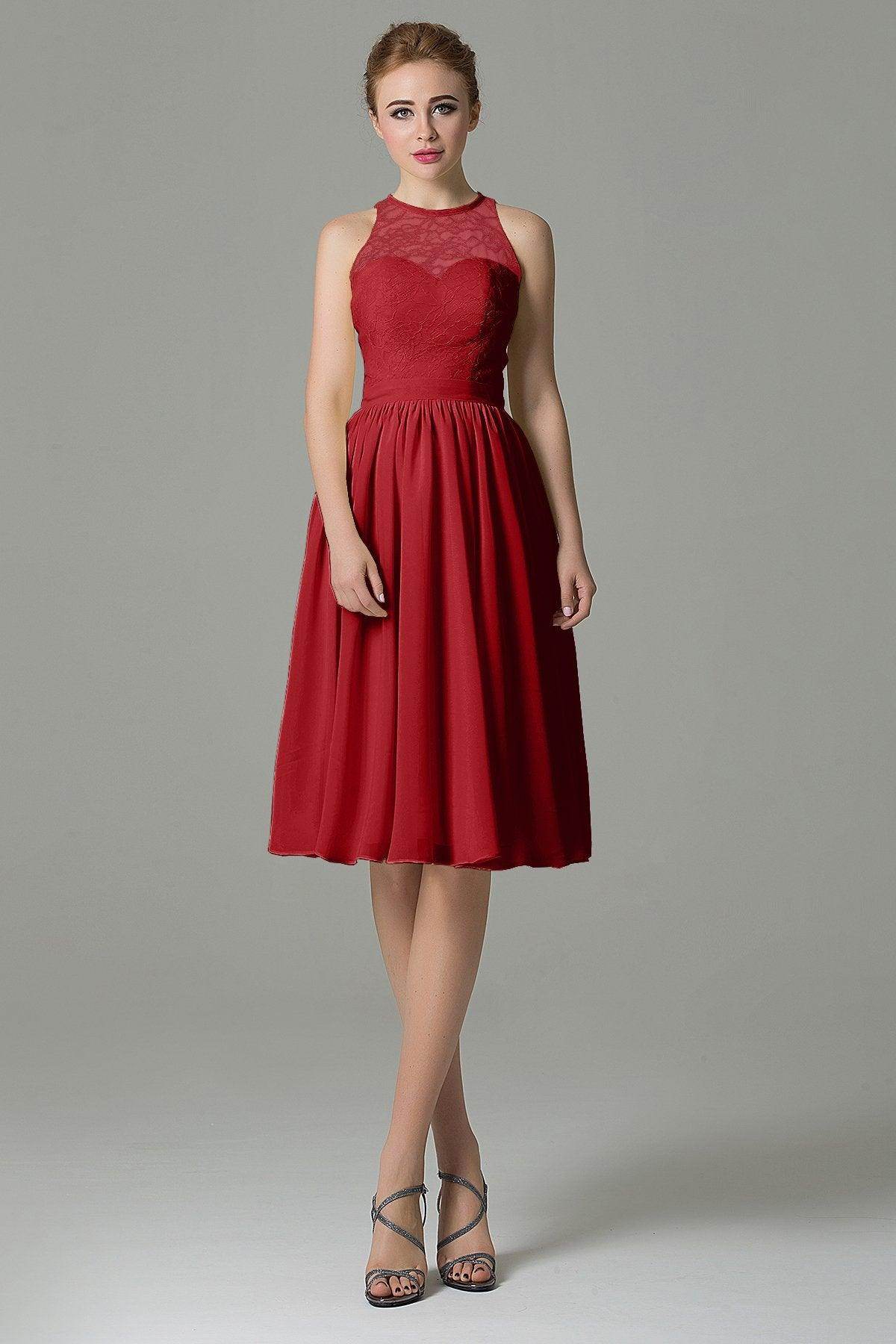 A-Line Knee Length Lace Short Bridesmaid Dress COZK16003