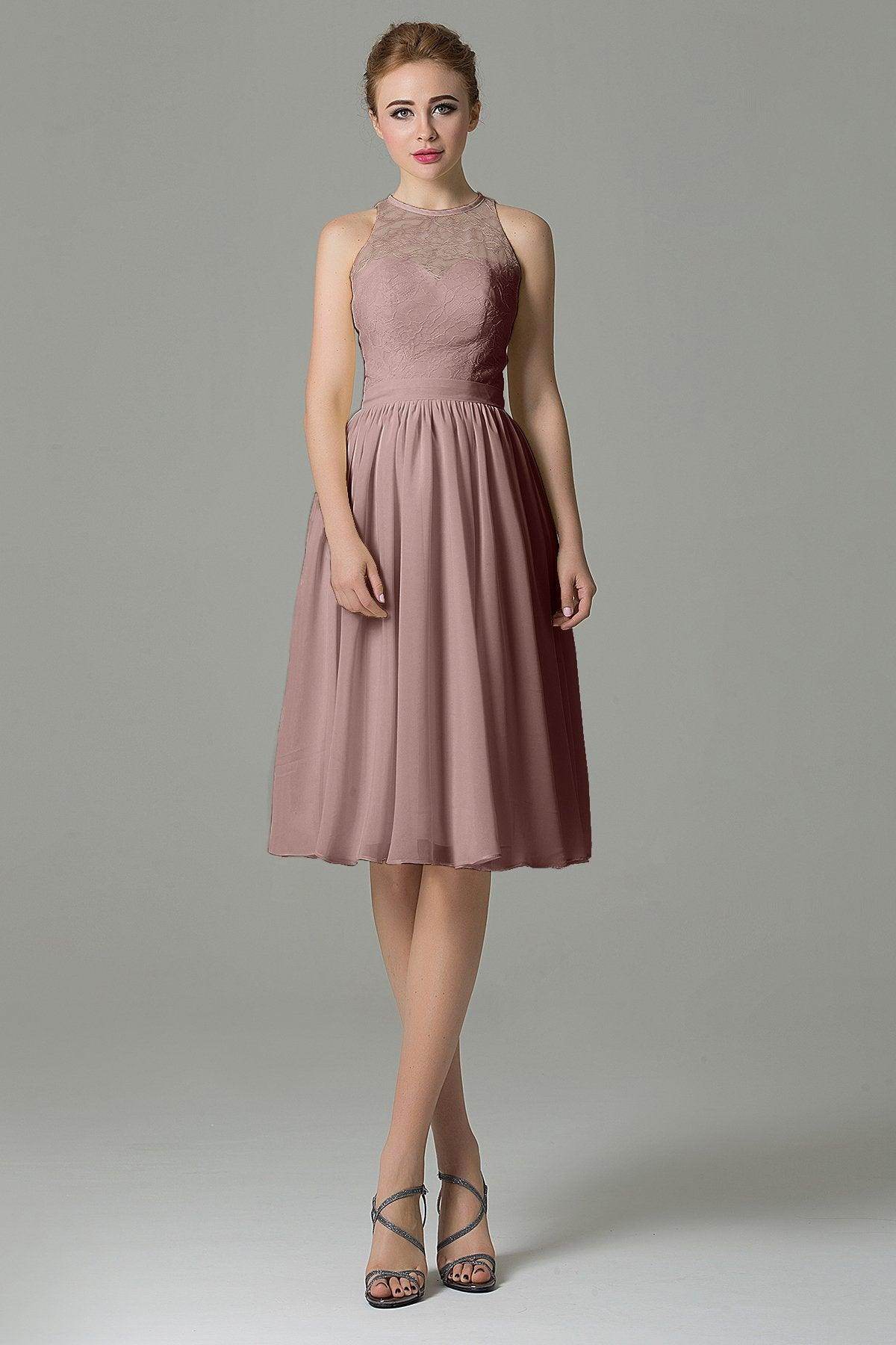 A-Line Knee Length Lace Short Bridesmaid Dress COZK16003
