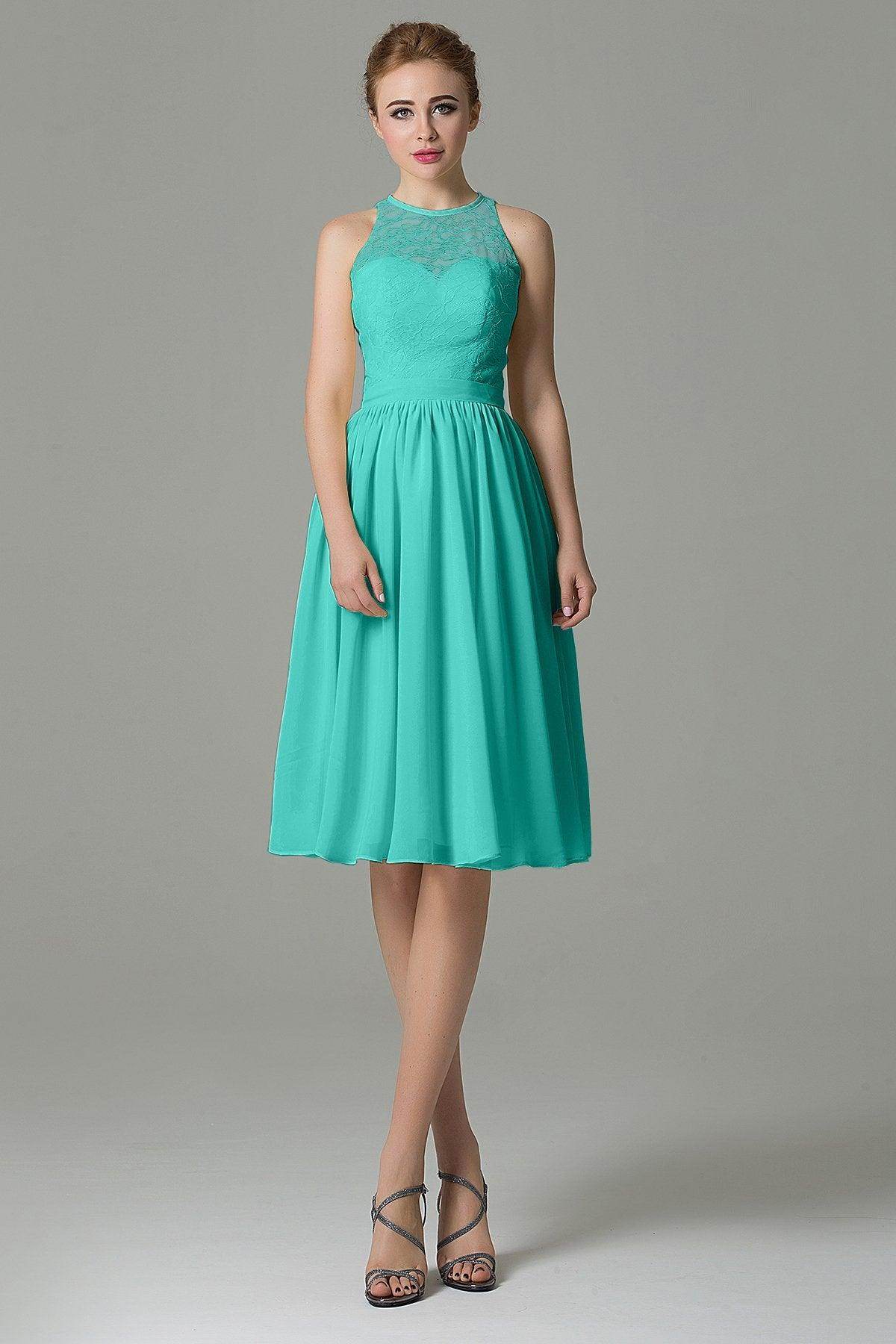 A-Line Knee Length Lace Short Bridesmaid Dress COZK16003