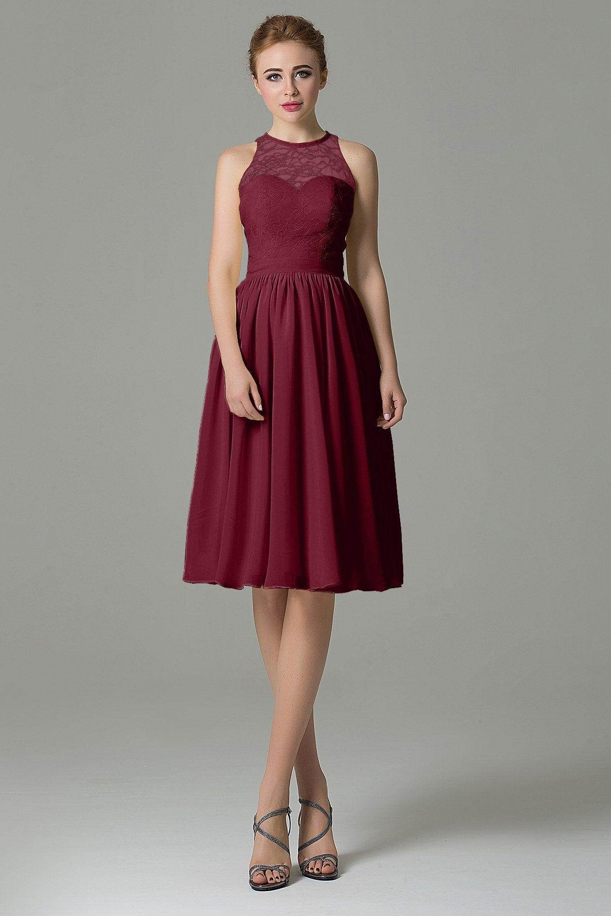 A-Line Knee Length Lace Short Bridesmaid Dress COZK16003