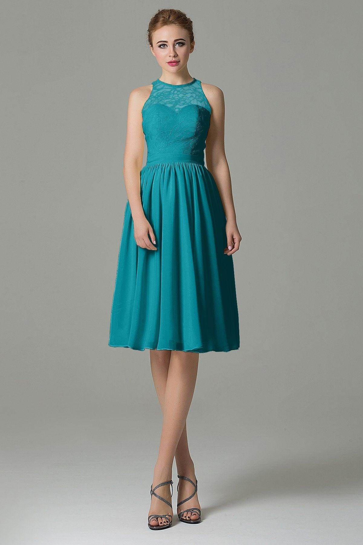 A-Line Knee Length Lace Short Bridesmaid Dress COZK16003