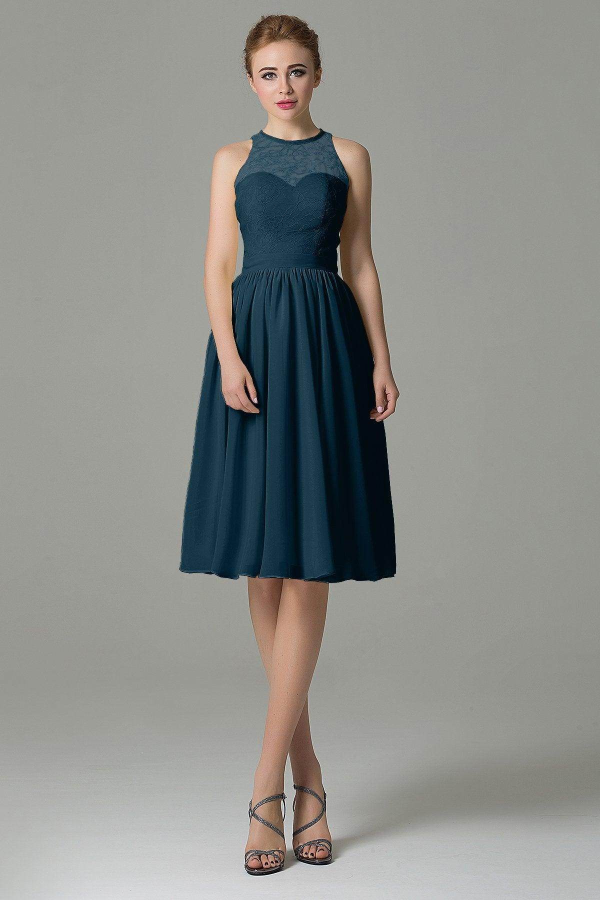 A-Line Knee Length Lace Short Bridesmaid Dress COZK16003