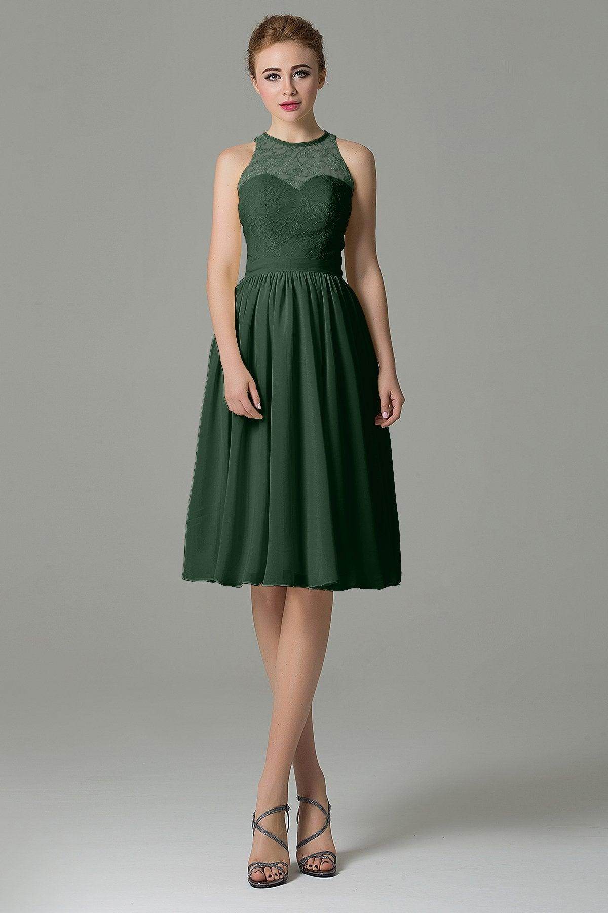 A-Line Knee Length Lace Short Bridesmaid Dress COZK16003
