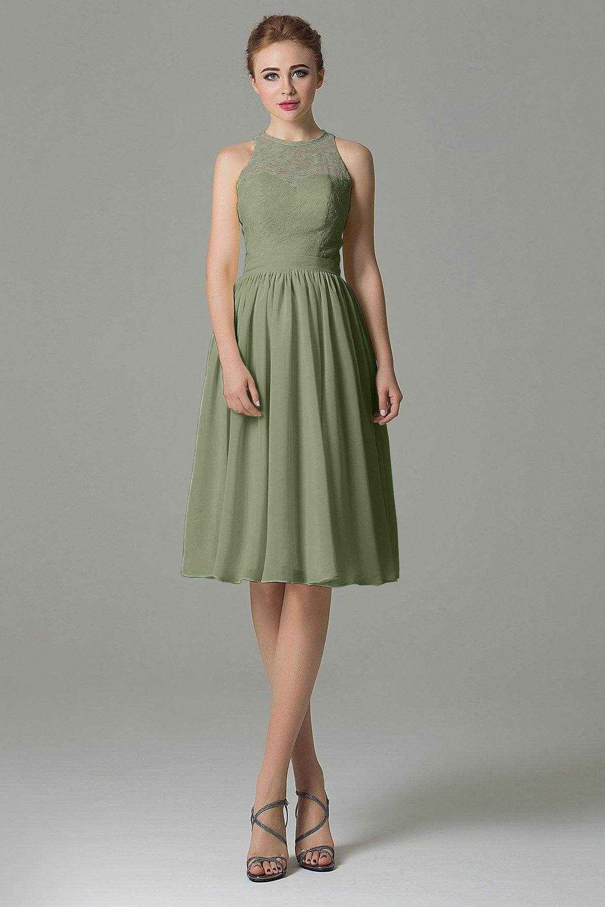A-Line Knee Length Lace Short Bridesmaid Dress COZK16003