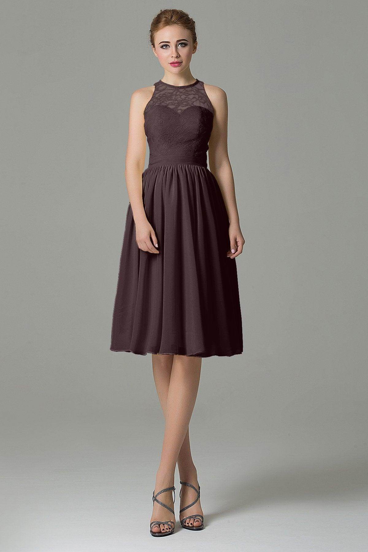 A-Line Knee Length Lace Short Bridesmaid Dress COZK16003