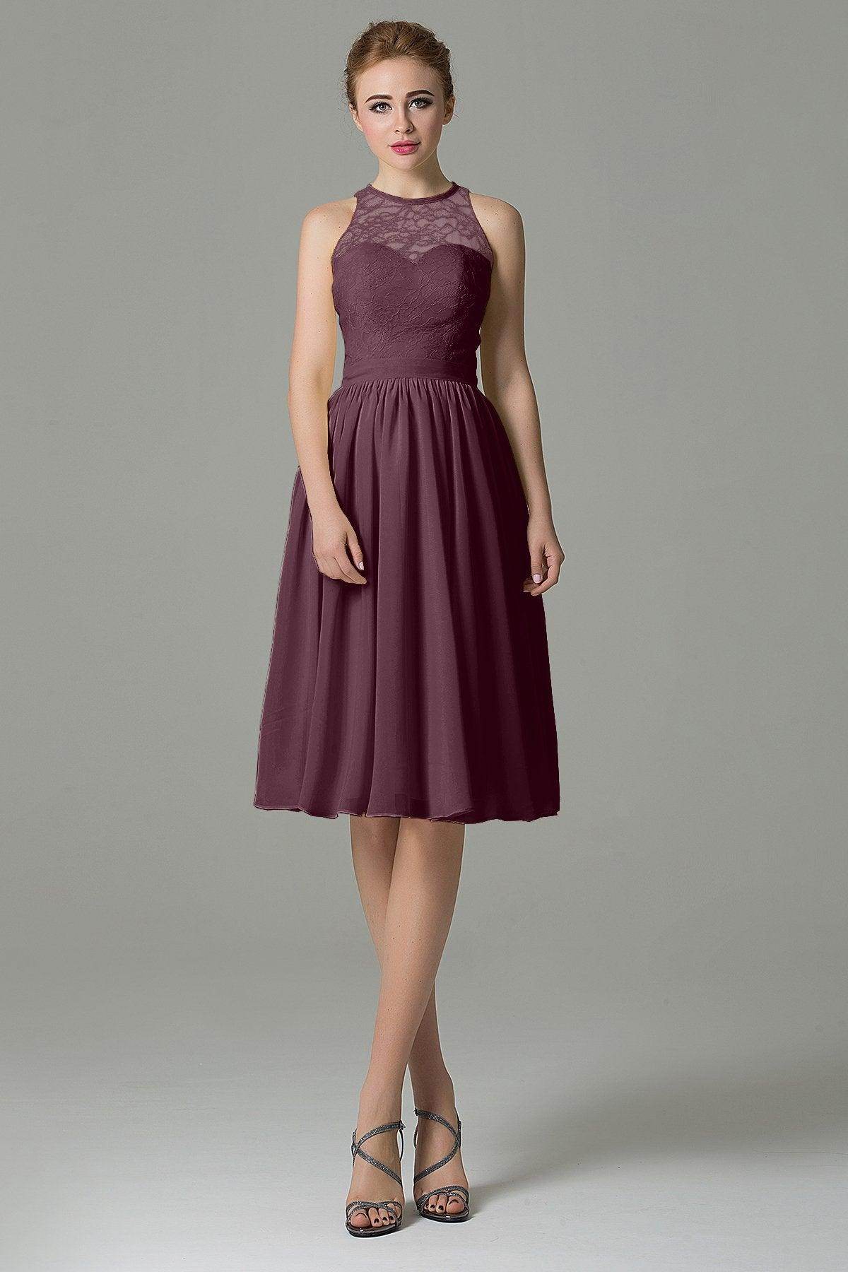 A-Line Knee Length Lace Short Bridesmaid Dress COZK16003