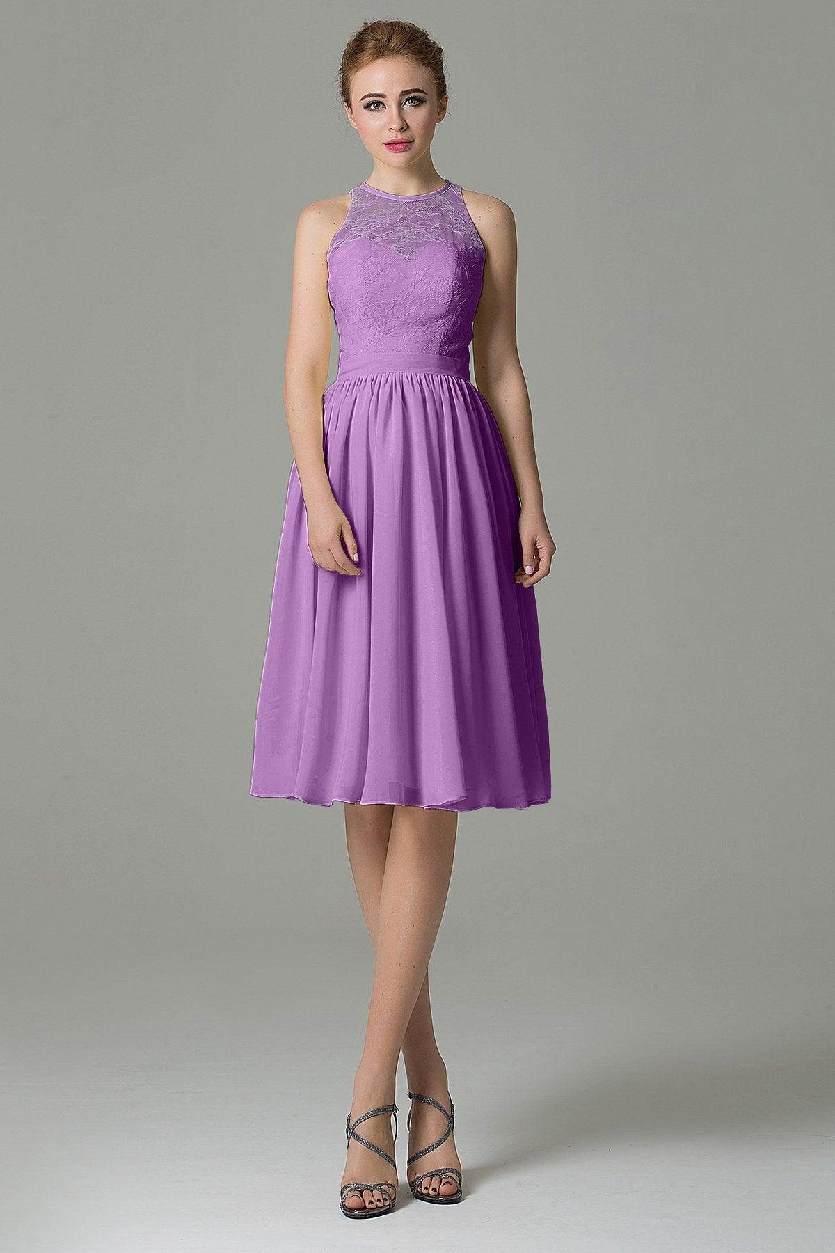 A-Line Knee Length Lace Short Bridesmaid Dress COZK16003