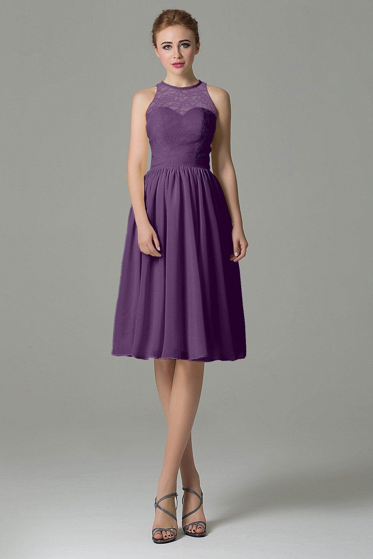 A-Line Knee Length Lace Short Bridesmaid Dress COZK16003