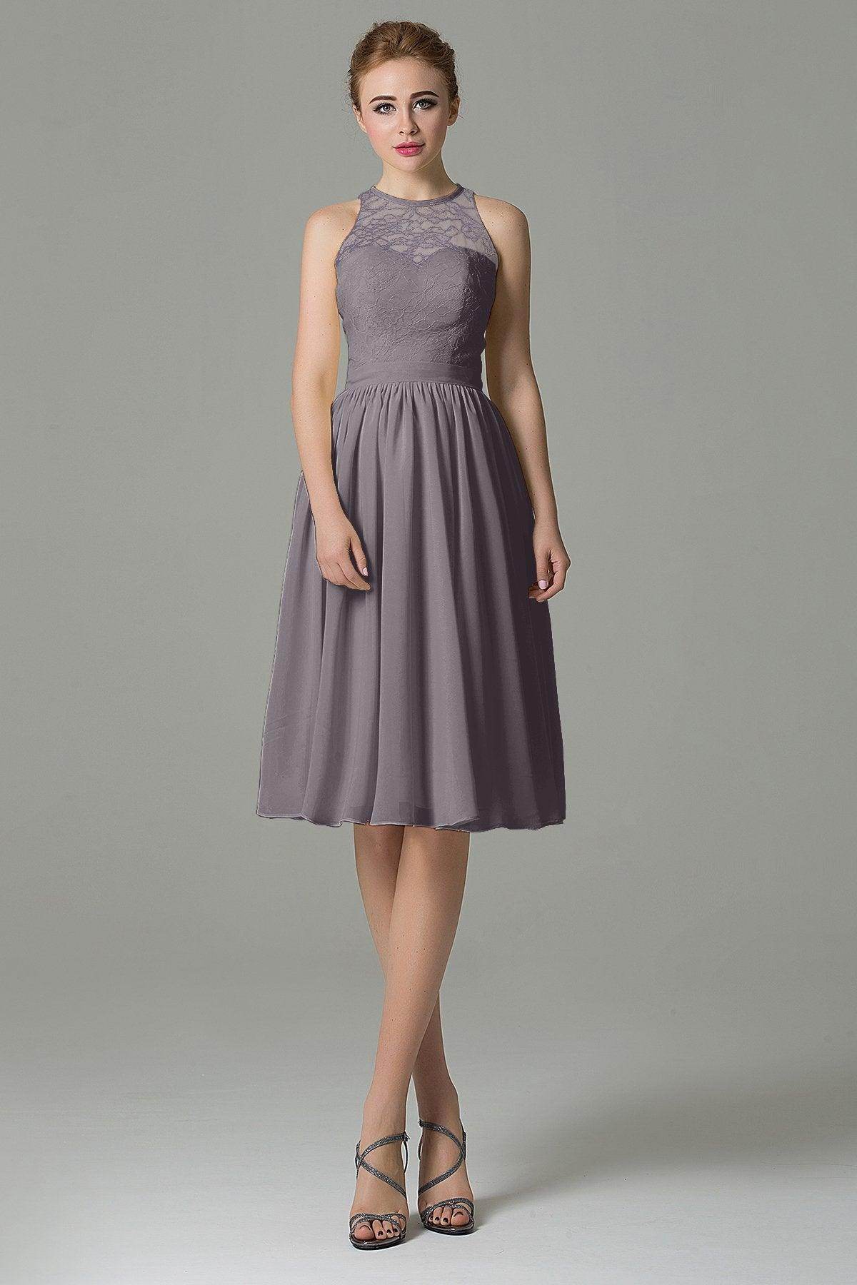 A-Line Knee Length Lace Short Bridesmaid Dress COZK16003