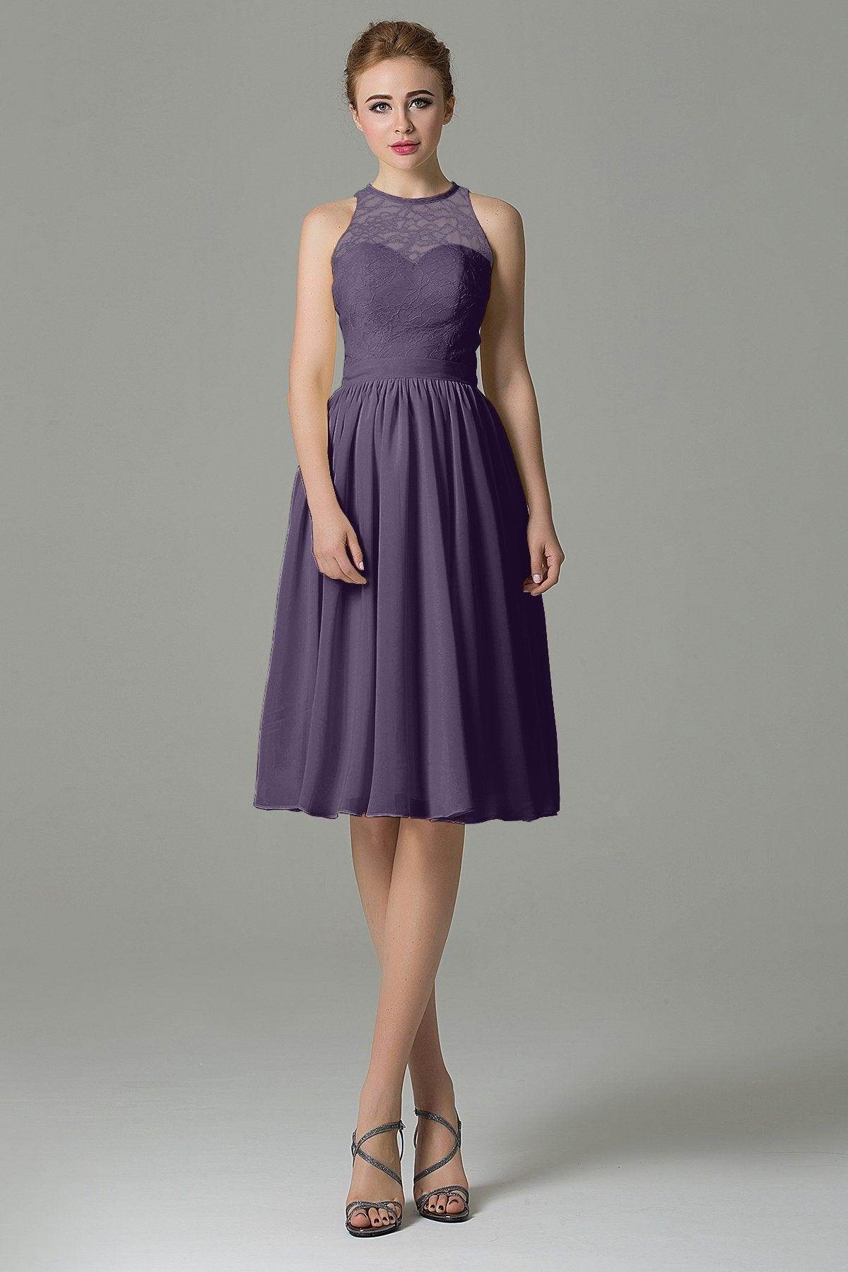 A-Line Knee Length Lace Short Bridesmaid Dress COZK16003