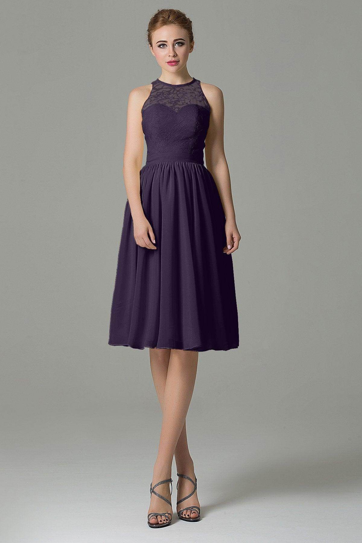 A-Line Knee Length Lace Short Bridesmaid Dress COZK16003