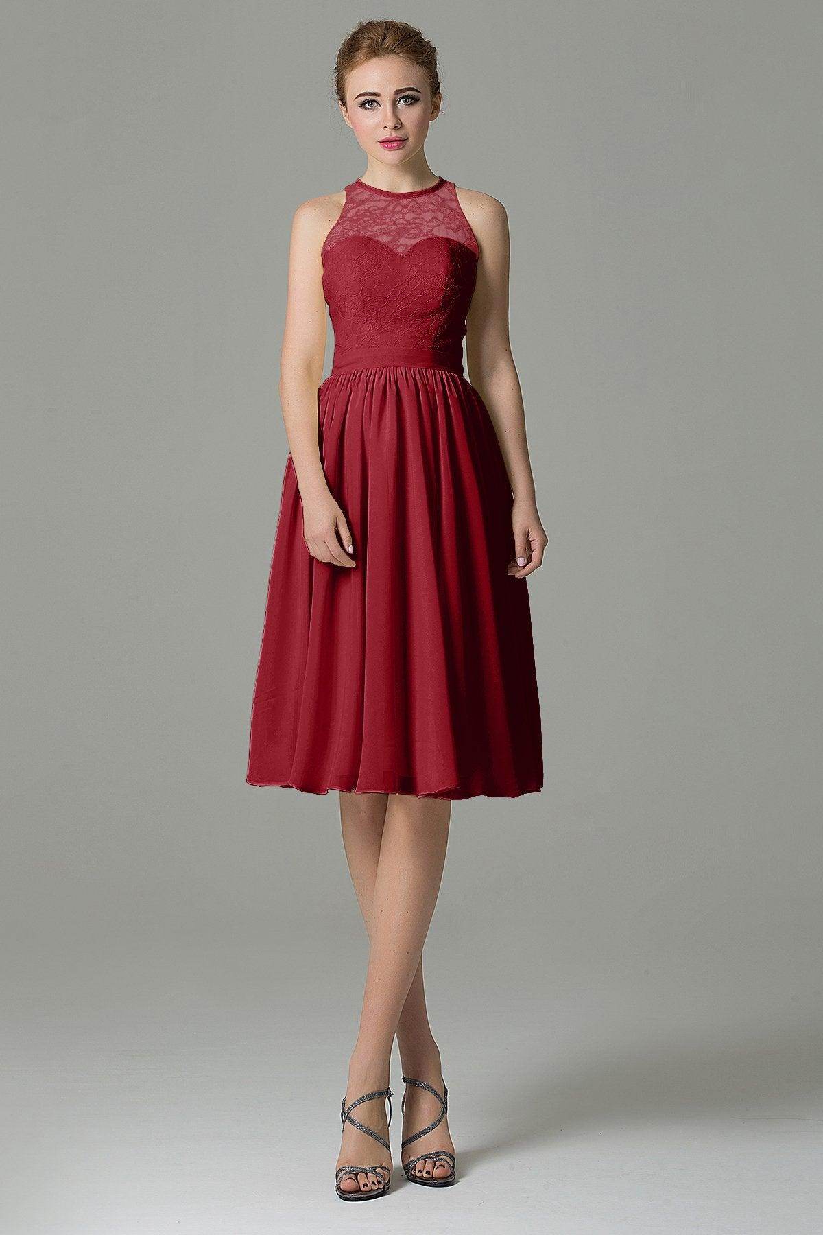 A-Line Knee Length Lace Short Bridesmaid Dress COZK16003