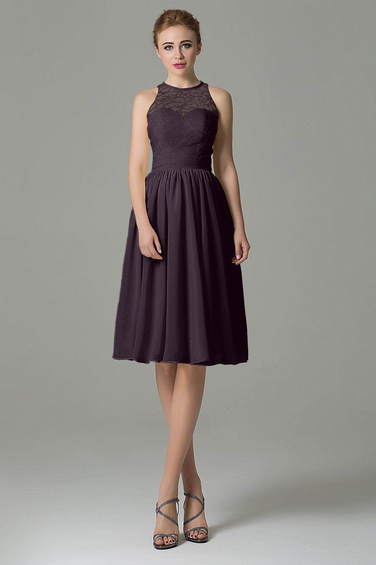 A-Line Knee Length Lace Short Bridesmaid Dress COZK16003