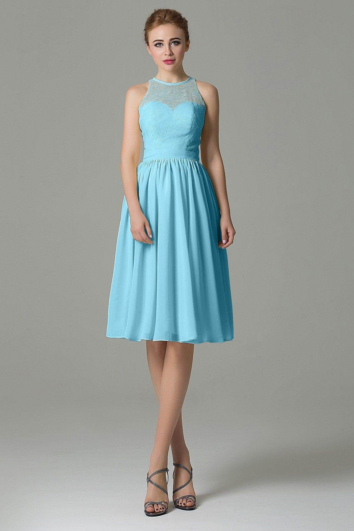 A-Line Knee Length Lace Short Bridesmaid Dress COZK16003