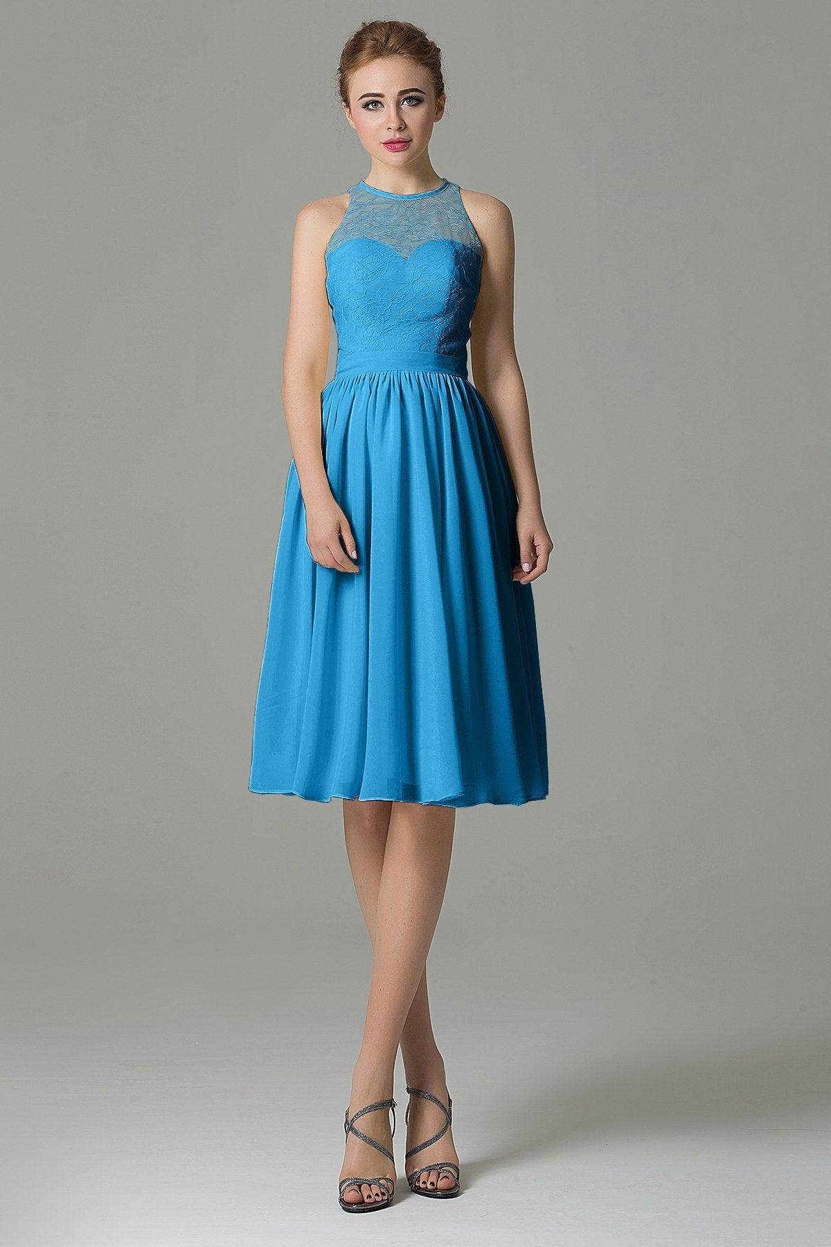 A-Line Knee Length Lace Short Bridesmaid Dress COZK16003