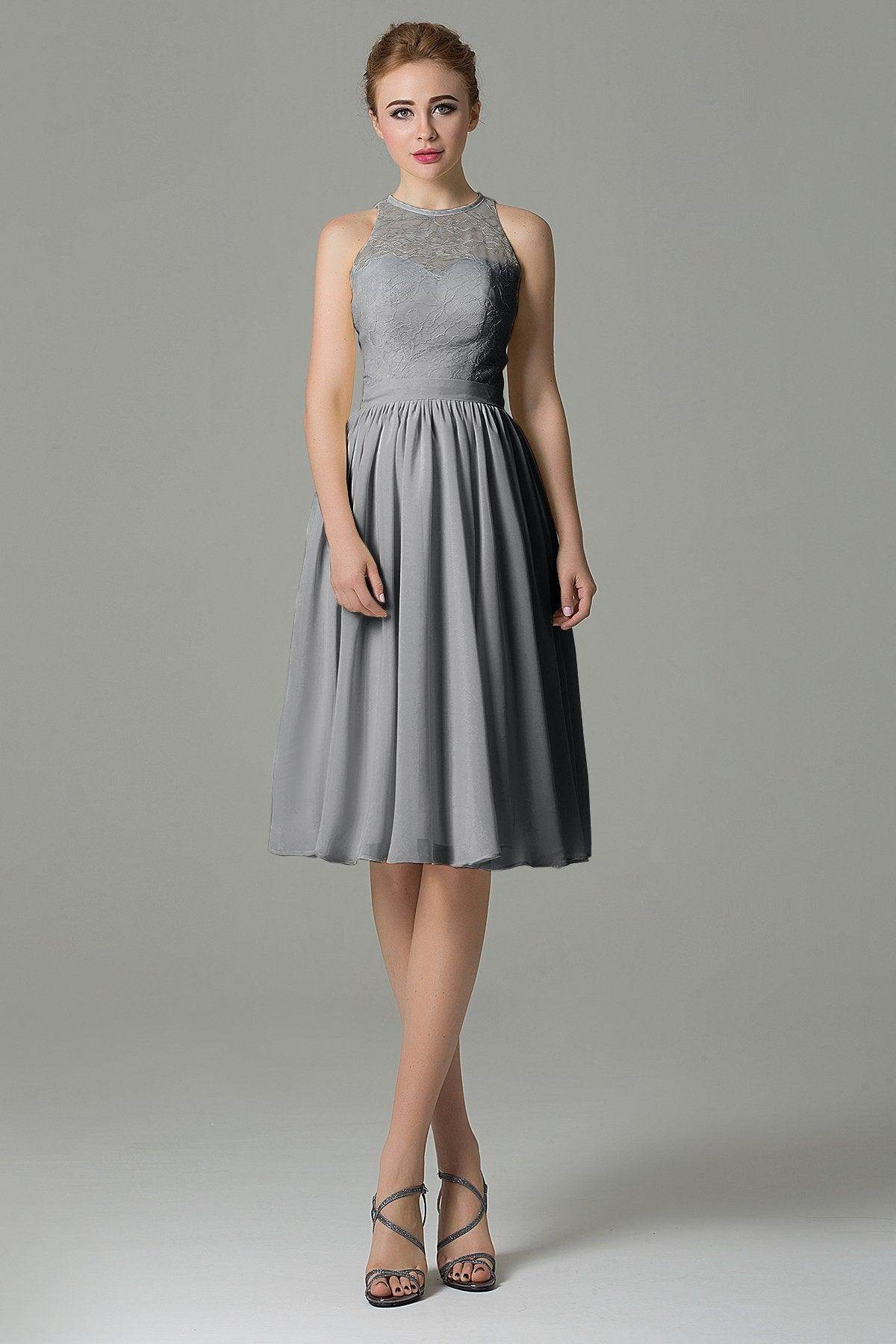 A-Line Knee Length Lace Short Bridesmaid Dress COZK16003