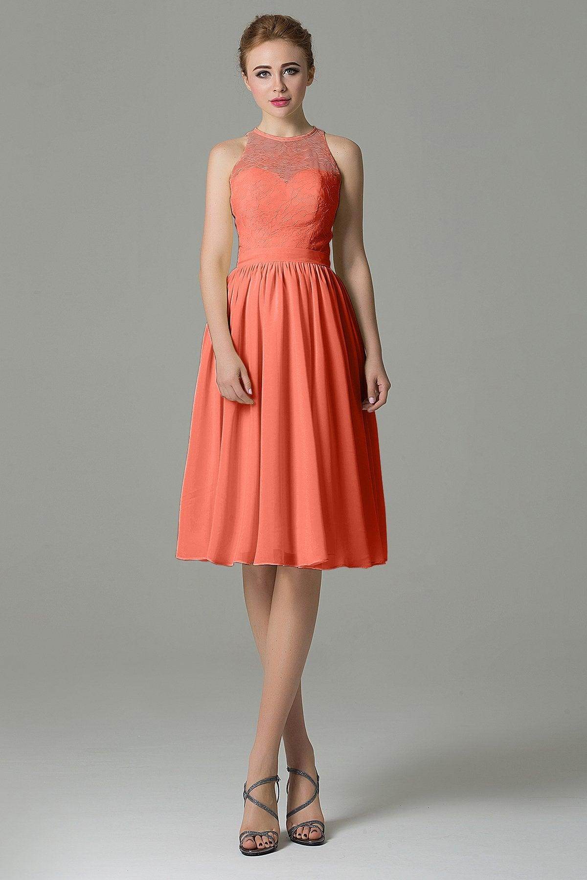 A-Line Knee Length Lace Short Bridesmaid Dress COZK16003
