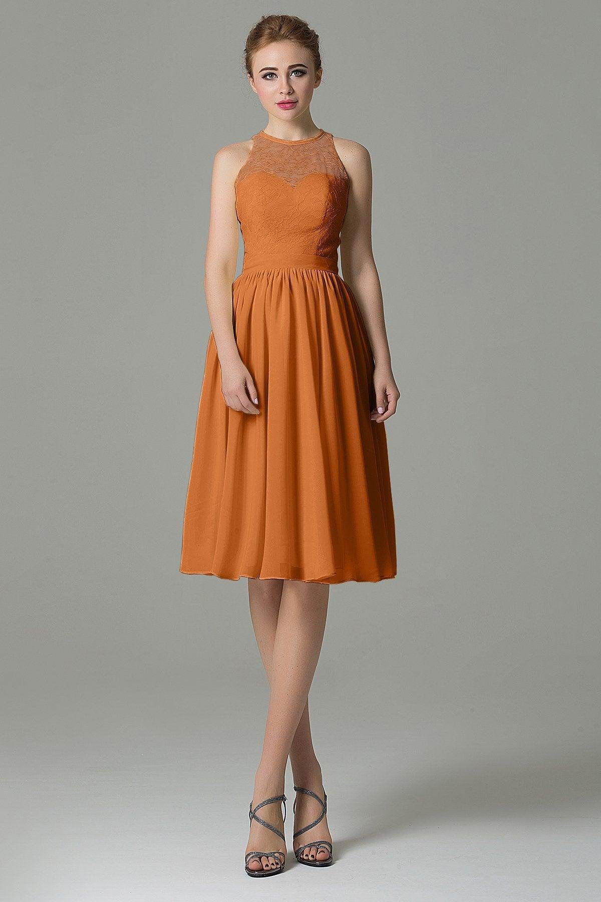 A-Line Knee Length Lace Short Bridesmaid Dress COZK16003