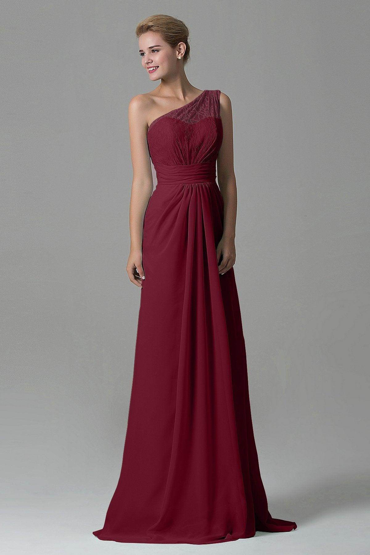 Sheath Sweep Train Lace/Chiffon Bridesmaid Dress COZK16004