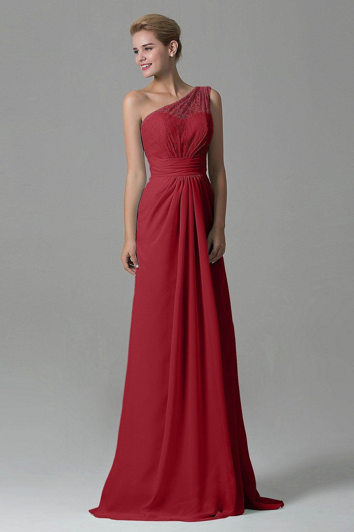 Sheath Sweep Train Lace/Chiffon Bridesmaid Dress COZK16004