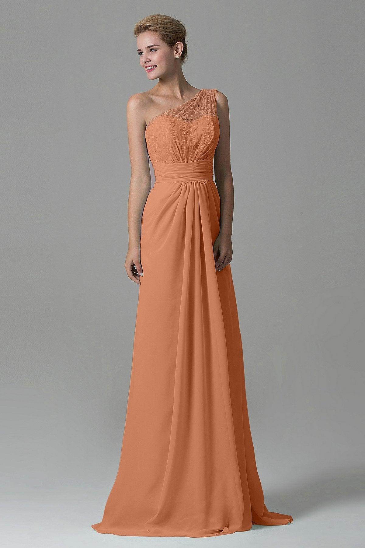 Sheath Sweep Train Lace/Chiffon Bridesmaid Dress COZK16004