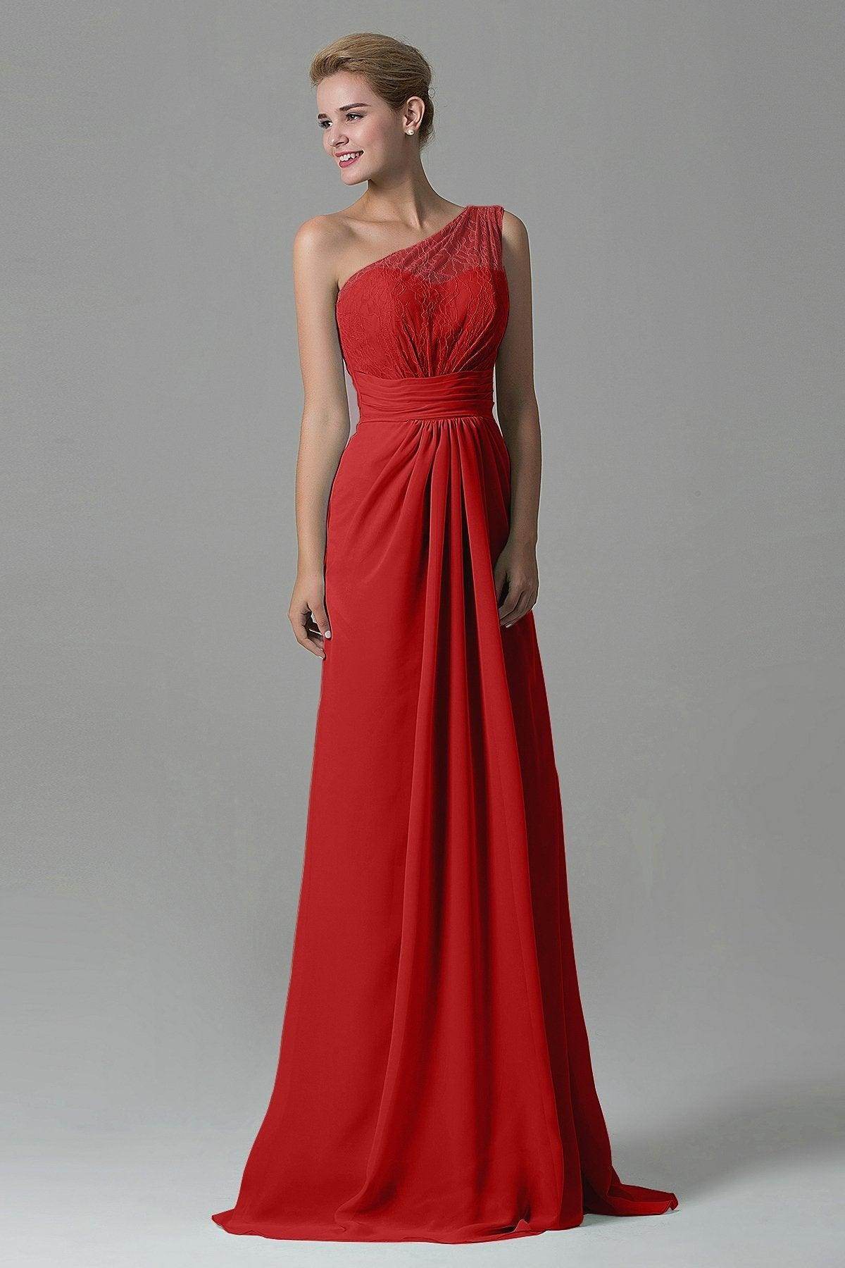 Sheath Sweep Train Lace/Chiffon Bridesmaid Dress COZK16004