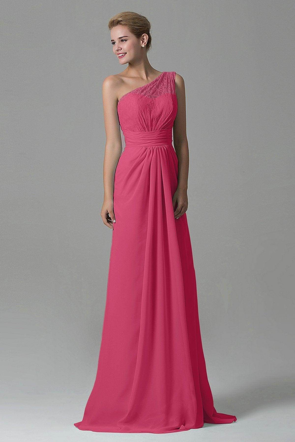 Sheath Sweep Train Lace/Chiffon Bridesmaid Dress COZK16004