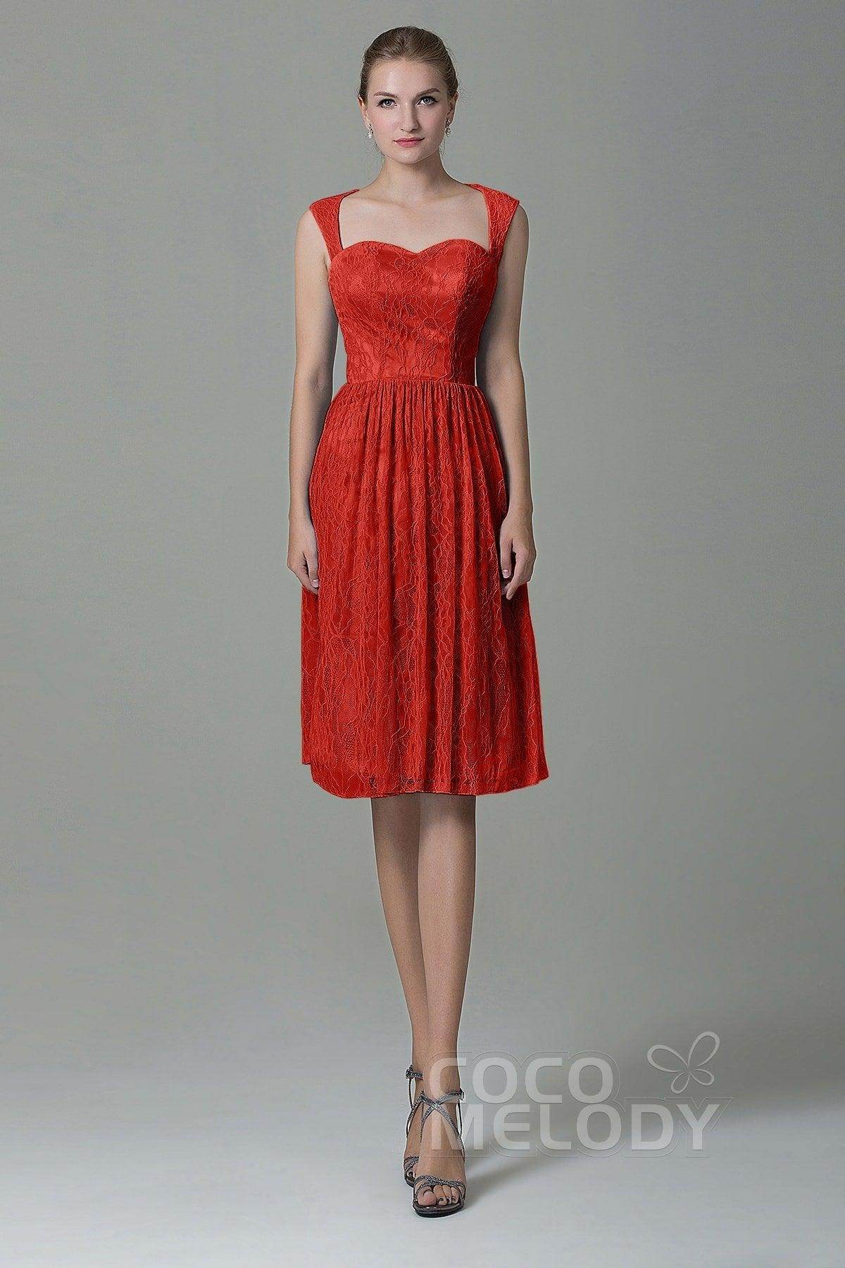 Sheath-Column Knee Length Lace Bridesmaid Dress COZK16007