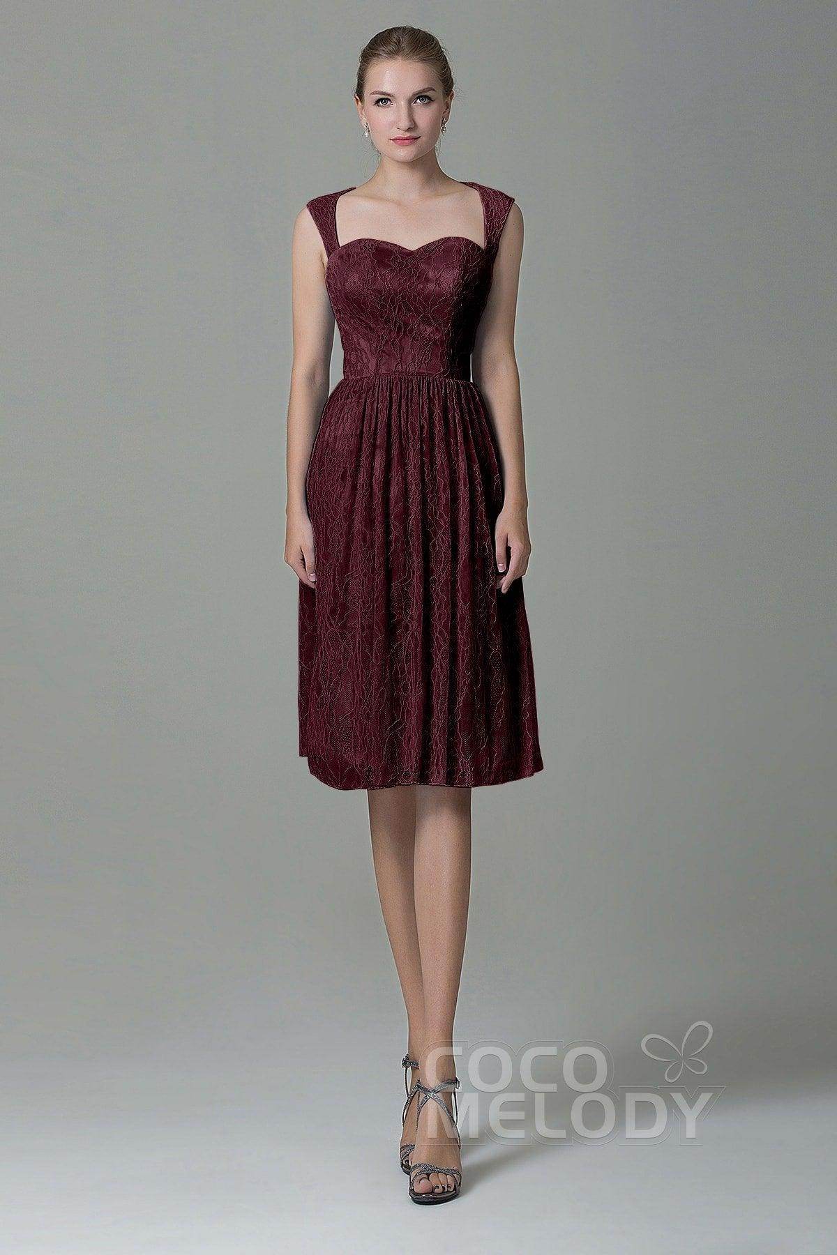 Sheath-Column Knee Length Lace Bridesmaid Dress COZK16007