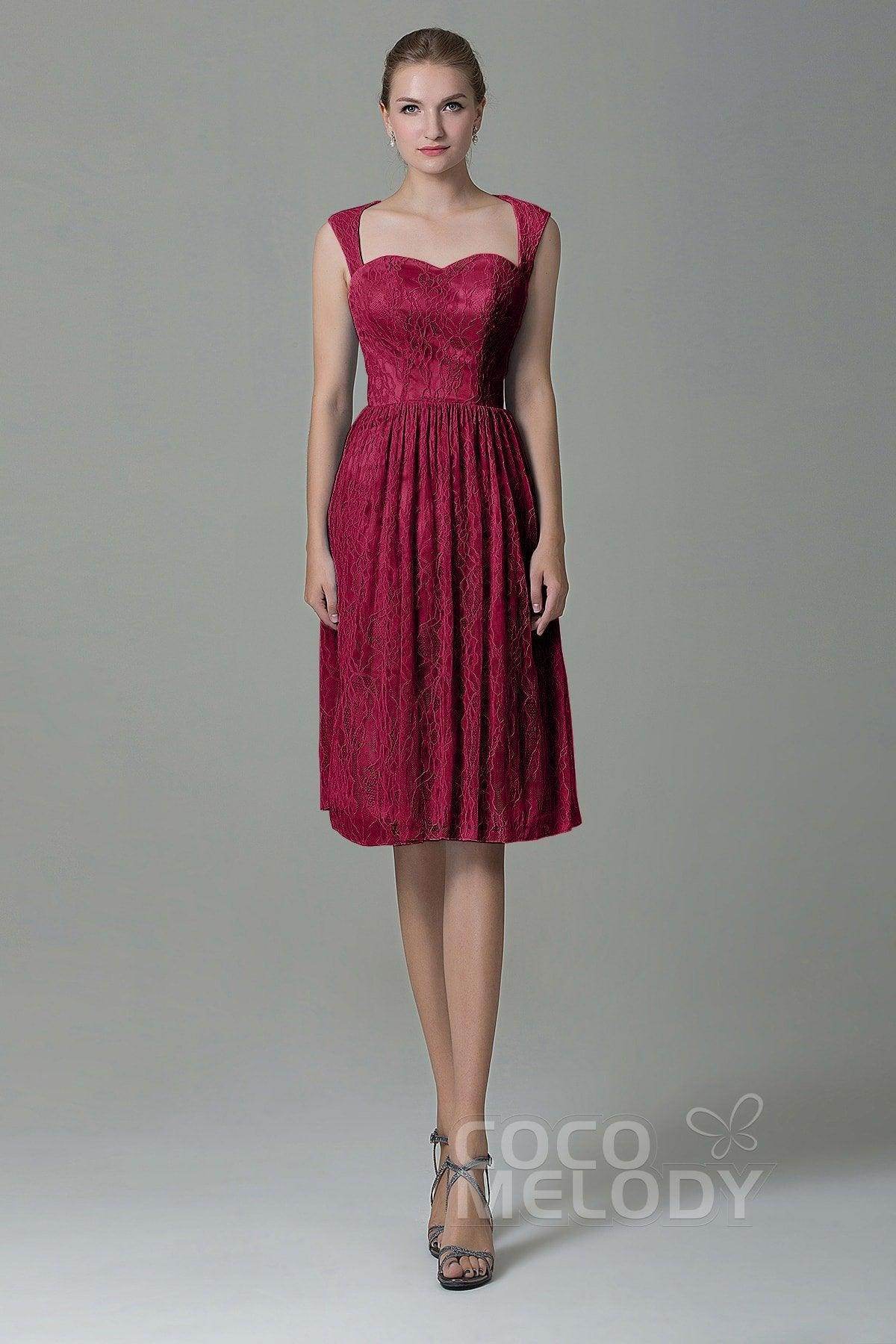 Sheath-Column Knee Length Lace Bridesmaid Dress COZK16007