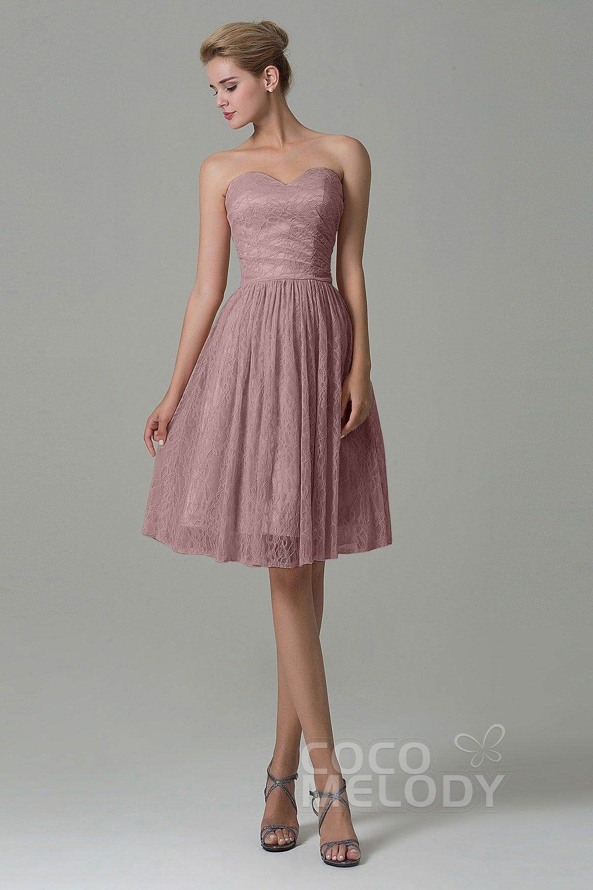 A-Line Knee Length Lace Bridesmaid Dress COZK16008
