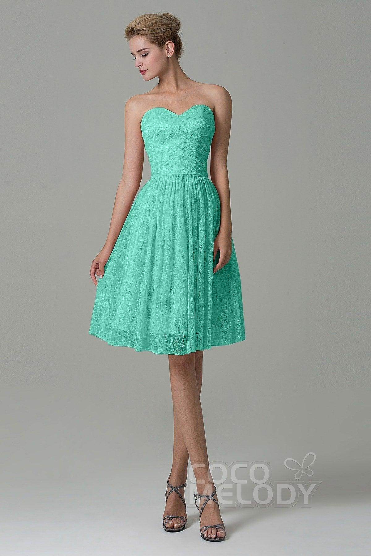 A-Line Knee Length Lace Bridesmaid Dress COZK16008