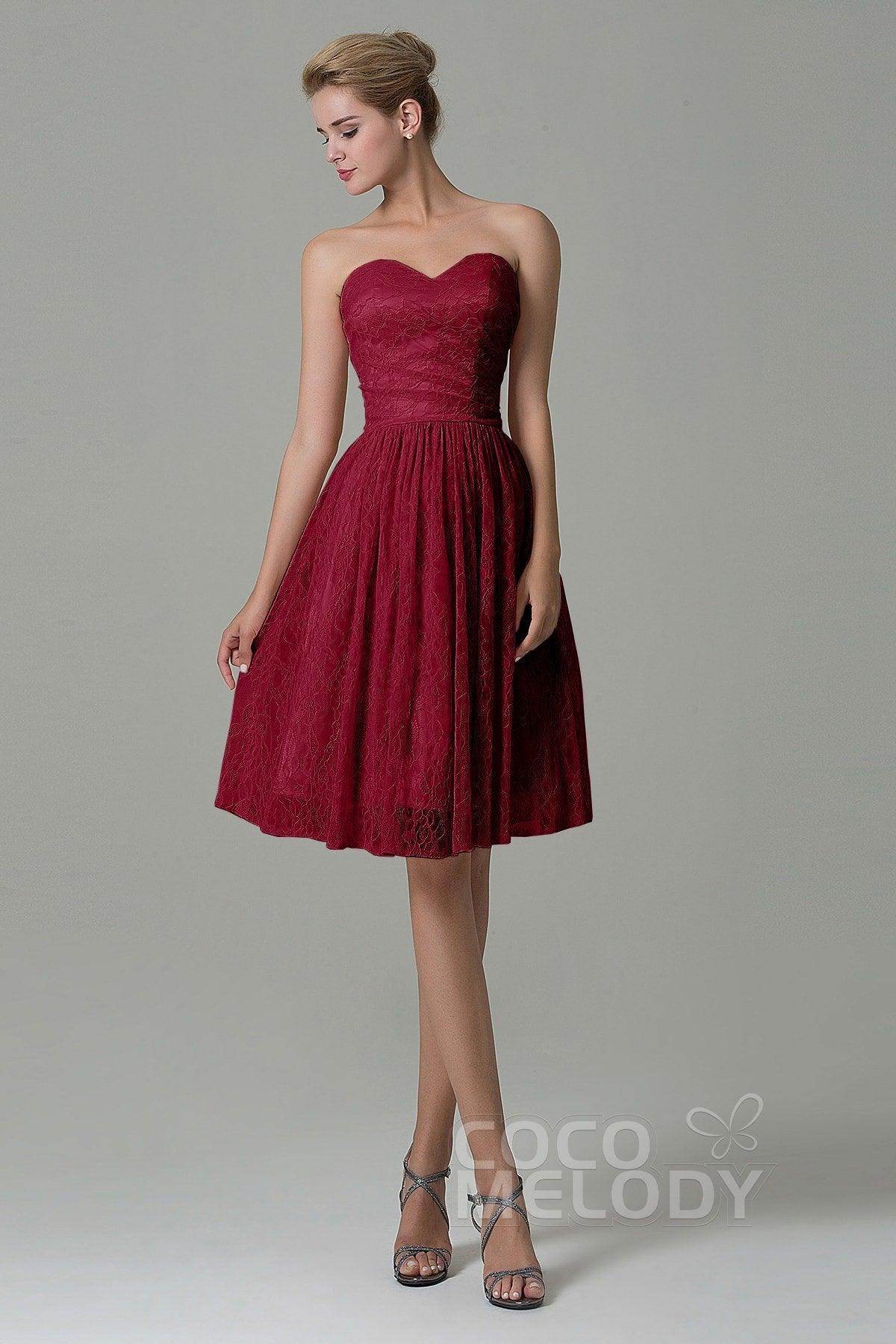 A-Line Knee Length Lace Bridesmaid Dress COZK16008