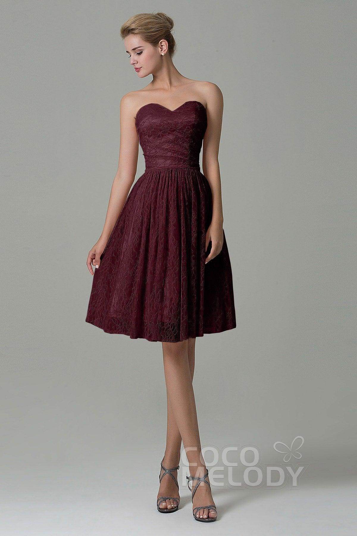 A-Line Knee Length Lace Bridesmaid Dress COZK16008