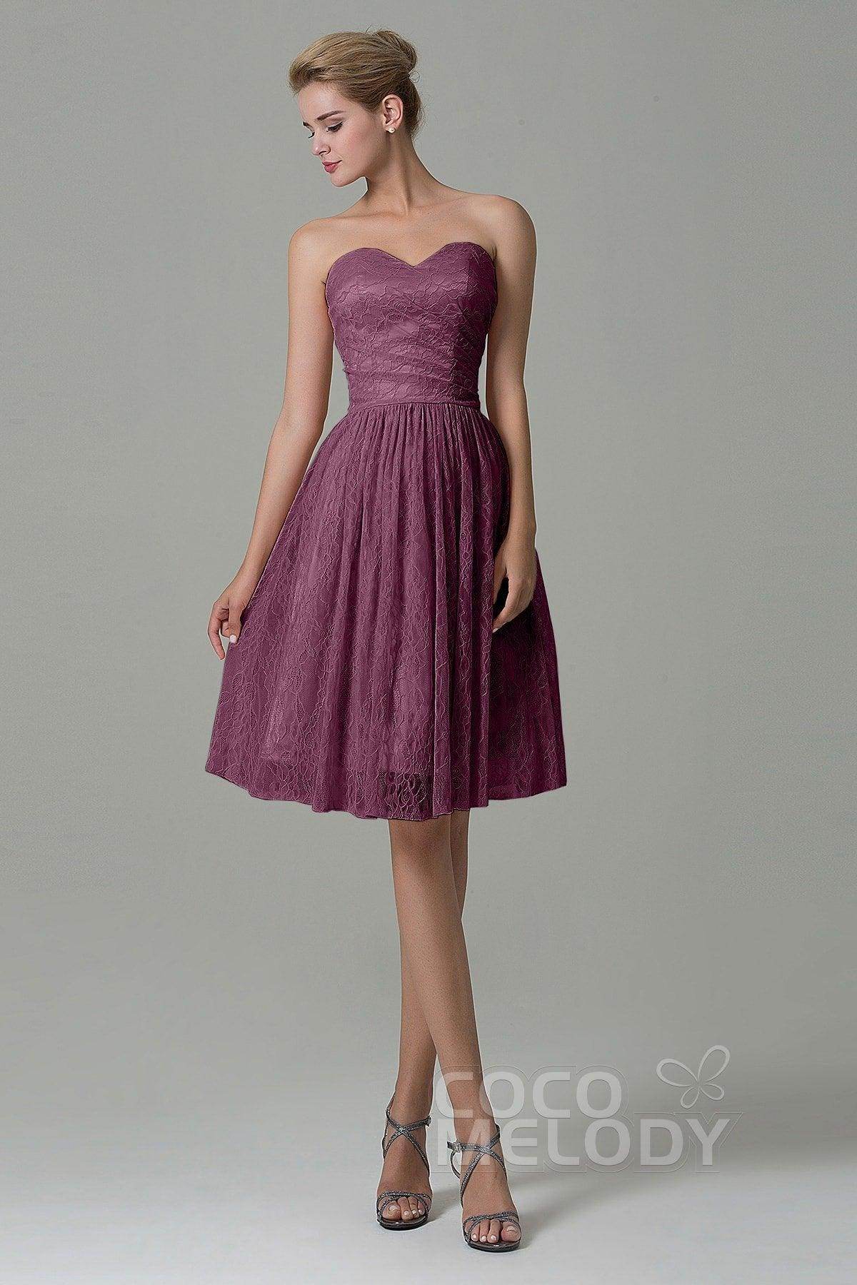 A-Line Knee Length Lace Bridesmaid Dress COZK16008