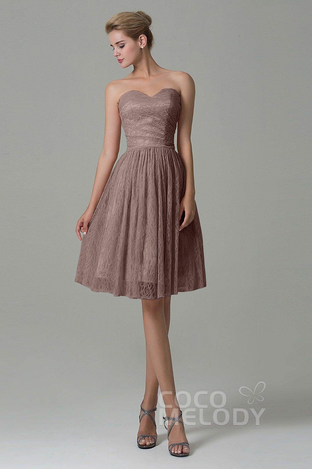 A-Line Knee Length Lace Bridesmaid Dress COZK16008