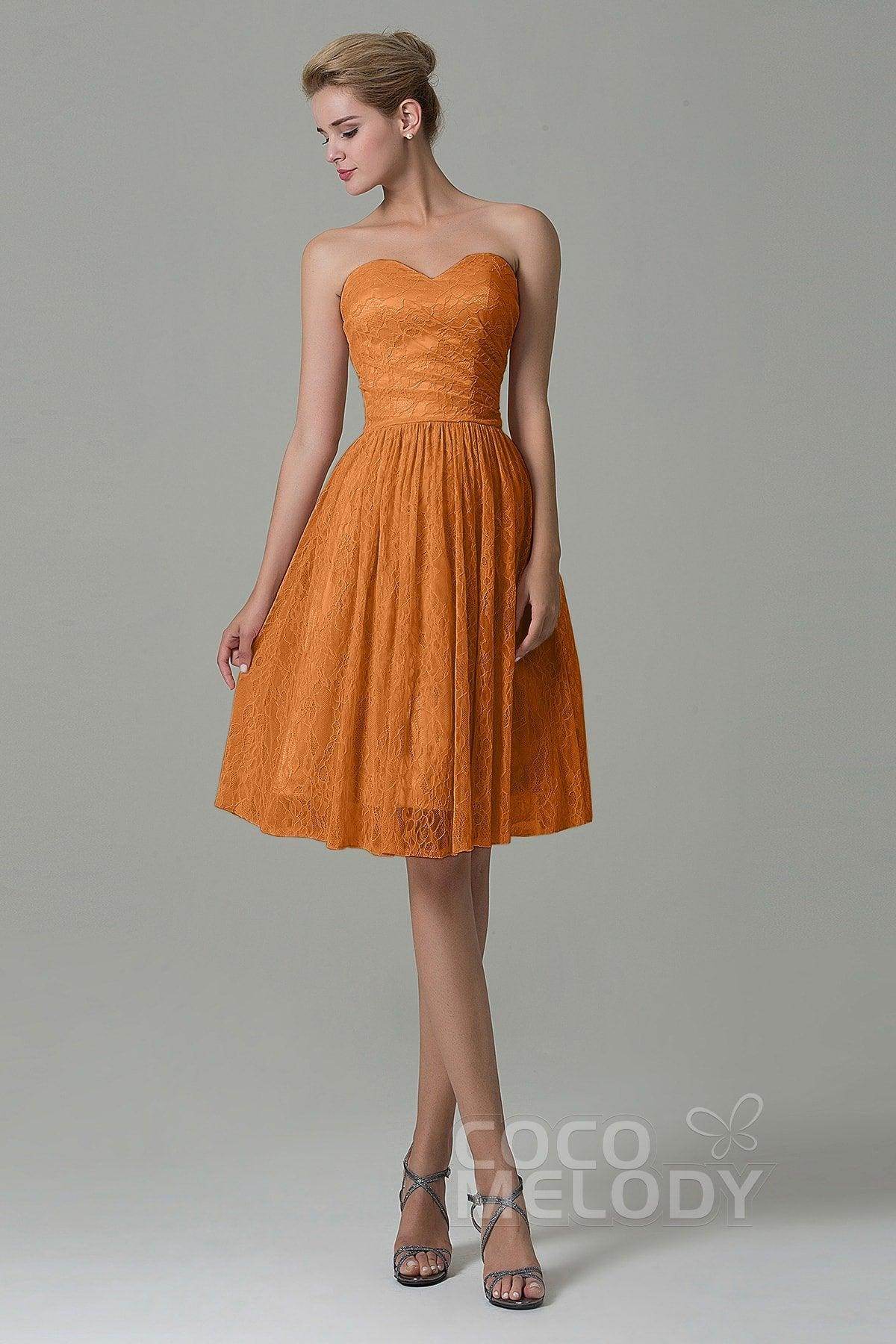 A-Line Knee Length Lace Bridesmaid Dress COZK16008