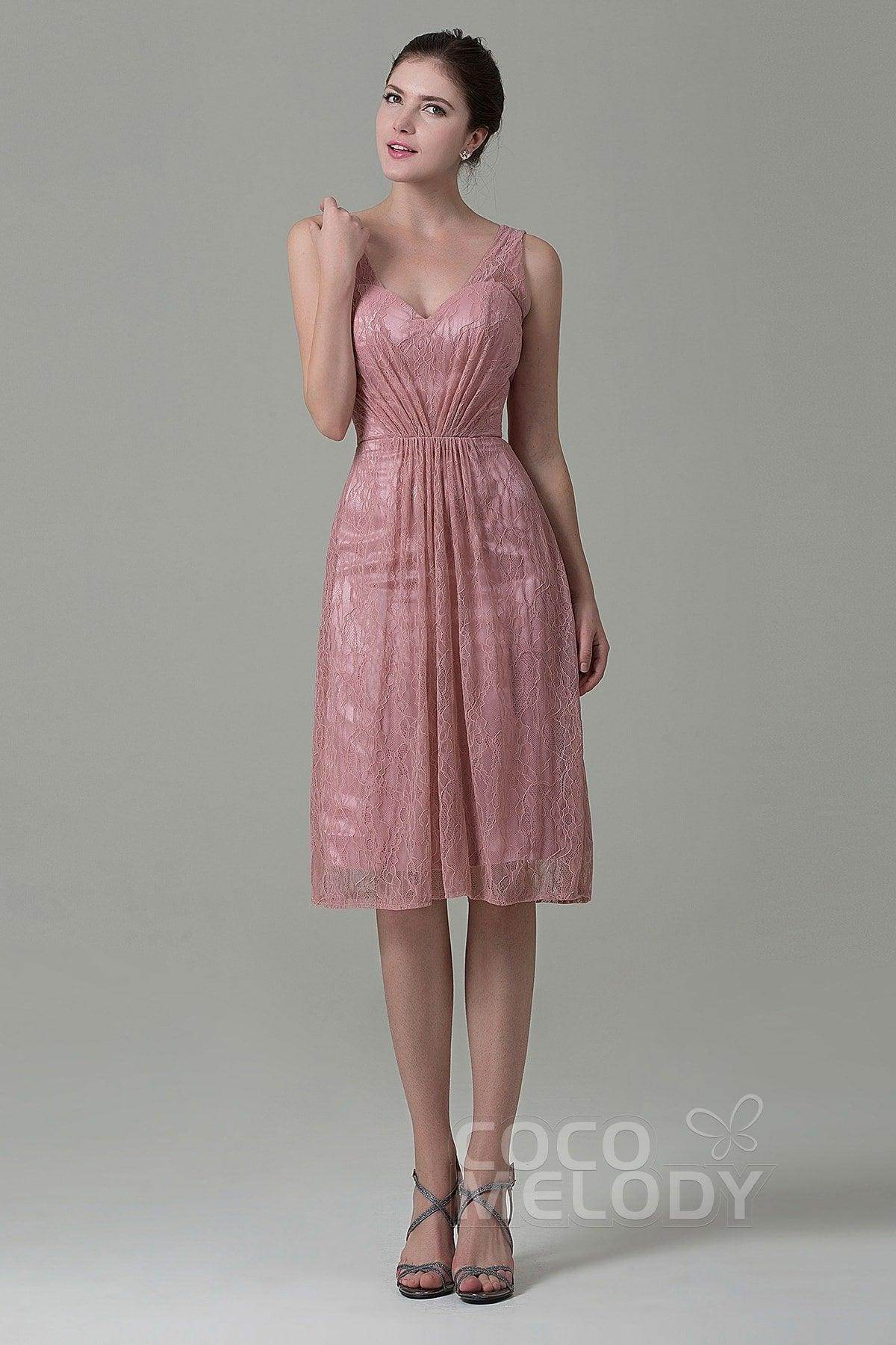 Sheath-Column Knee Length Lace Bridesmaid Dress COZK16010